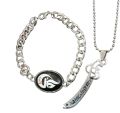 2Pcs/Super Deal -New Fashion Silver  Stainless steel HazratAli Nacklace/Locket +Braclate  For Men-Top Fashion High Quality Imaam Ali Sword Nacklace  +Pure Silver Stainless Steel Cuban Link Thin Braclate For Men And Boys  Best Gift For Friends. 