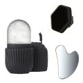 3-piece facial cleansing tool set, stainless steel heart-shaped scraping tool, ice roller, silicone facial brush.