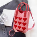 Korean Fashion Heart Knitted Mini Square Handbag for Women Small Mobile Phone Shoulder Bags Girls Cute Outdoor Crossbody Bags. 
