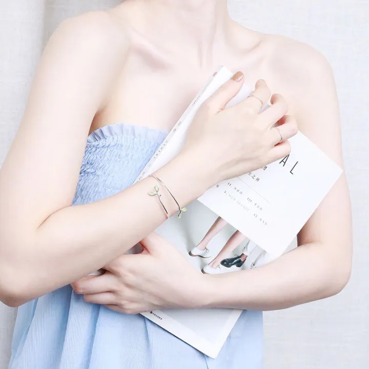 VENTFILLE%20925%20Stamp%20Silver%20Color%20Bangle%20for%20Women%20Green%20Opal%20Leaf%20Twigs%20Branch%20Jewelry%20Girls'%20Gift%20Dropshipping%20-%20Image%204