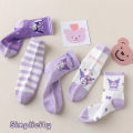 5 Pairs Kuromi Kids Socks Autumn Winter Cute Cartoon Crew Socks for Girls Kawaii Socks.