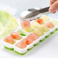 1pc/2pcs-14-Grid Large Capacity Flexible Silicone Ice Cube Tray with Spill-Resistant Removable Lid, and Durable Plastic Material.