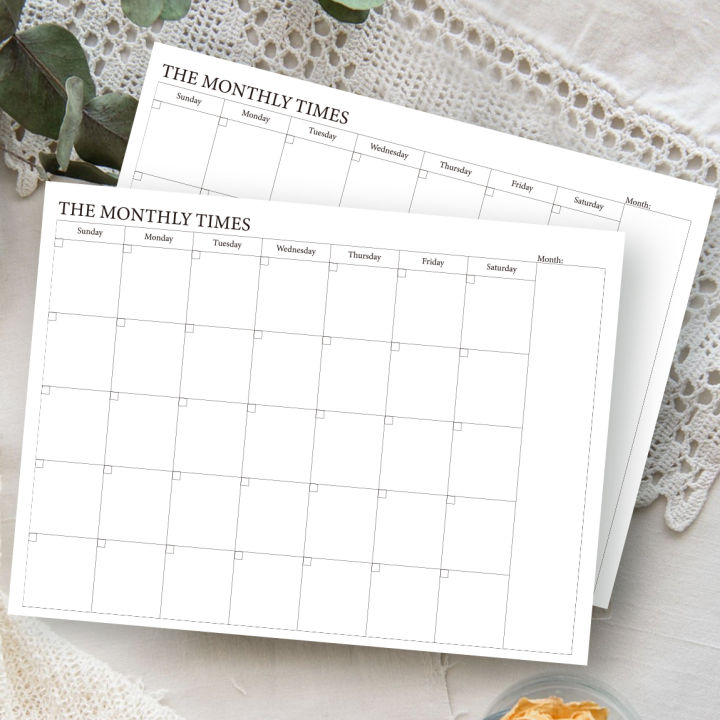 A4 Monthly Planner Undated Calendar Organizer, Large Grid Layout, Blank ...