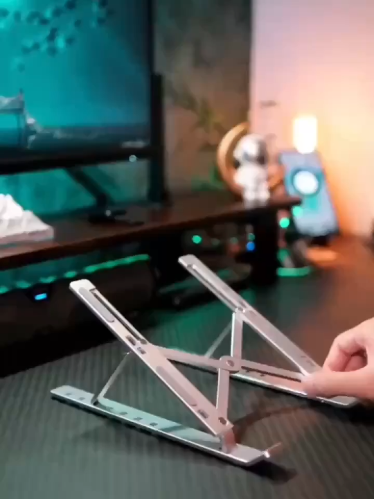 Aluminium Laptop Stand Silver & Black With Detachable Single & Dual Fan Stand For Laptop - 7 Gear To Adjust Height & Anti Slip Rubber Grip - Full Metal Body Adjustable Portable And Foldable Laptop Stand