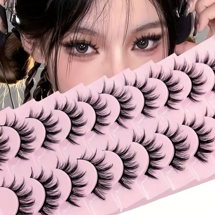 10 pairs of super fluffy cat eye fake eyelashes - extra long and thick eyelashes for makeup and eyelash extension, cosplay fake
