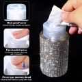 200ml Rhinestone Pump Dispenser Bottle Diamond Liquid Alcohol Press Bottle for Nail Polish Remover Refillable Manicure Container. 