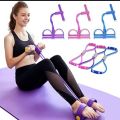 Leg Exerciser Elastic Training 4-Tubes Pull Rope Sit-up Training Foot Pedal Resistance Band Stretch Trainer Home Fitness Equipment Sculpture Abdomen Waist Arm Leg Tummy Traine. 