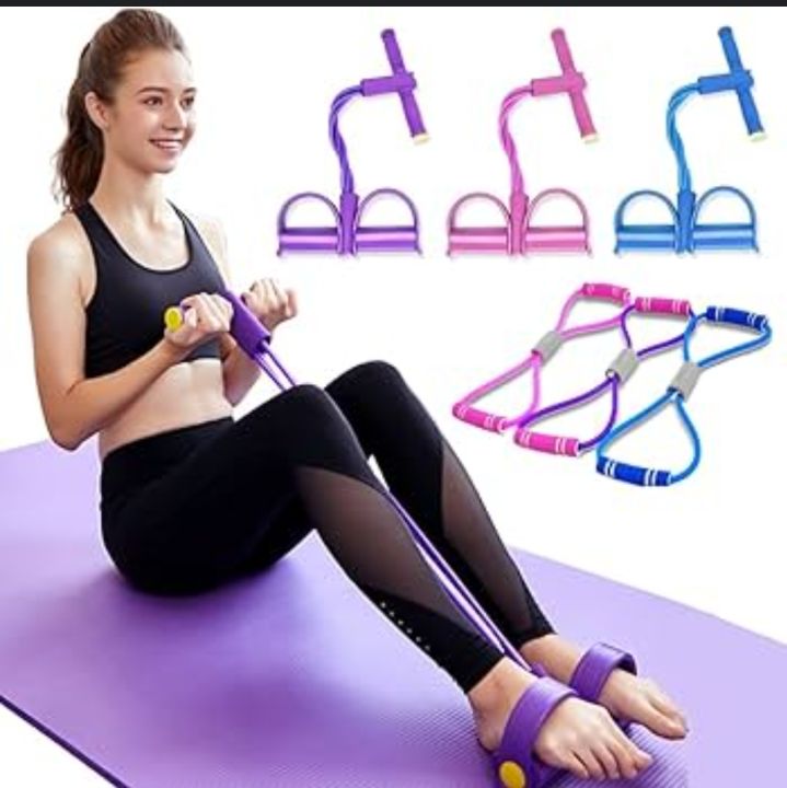 Leg Exerciser Elastic Training 4-Tubes Pull Rope Sit-up Training Foot Pedal Resistance Band Stretch Trainer Home Fitness Equipment Sculpture Abdomen Waist Arm Leg Tummy Traine