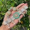 Double layer pearl chain choker set for women. 