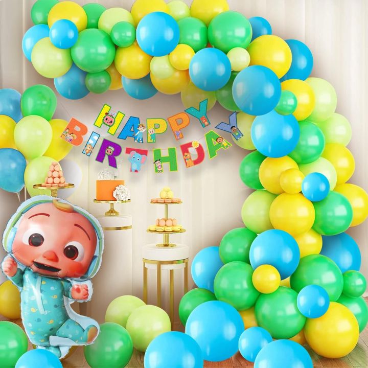 pack of 64 pcs theme set CoComelon Theme Birthday Decorations - 64Pcs Cocomelon Birthday Decoration Items for Girls | Cocomelon Balloons for Birthday | Cocomelon Banner for Birthday | Happy Birthday Decorations for Boys