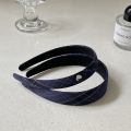1PC Navy Blue Plaid Hair Headbands With Heart Decor, Stylish Hair Accessories For Women, Cute Hairbands For Daily And Party Wear. 