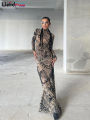 Weird Puss Mesh Print Women Maxi Dress Turtleneck Full Sleeve Bodycon Autumn Trendy Hipsters High Street Party Y2K Attirewear. 