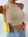 Knit Sleeveless Halter Tops for Women Basics Solid Slim Fitted Crop Womens Turtleneck Ribbed Vest Y2K High Neck Tank Tops.