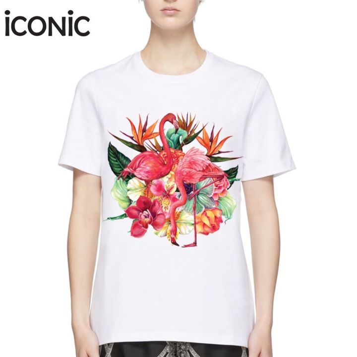 Iconic Fleming T-SHIRT #5666 Flamingo floral print T-shirt women's clothing women's T shirt men T-shirt fashion T shirt White