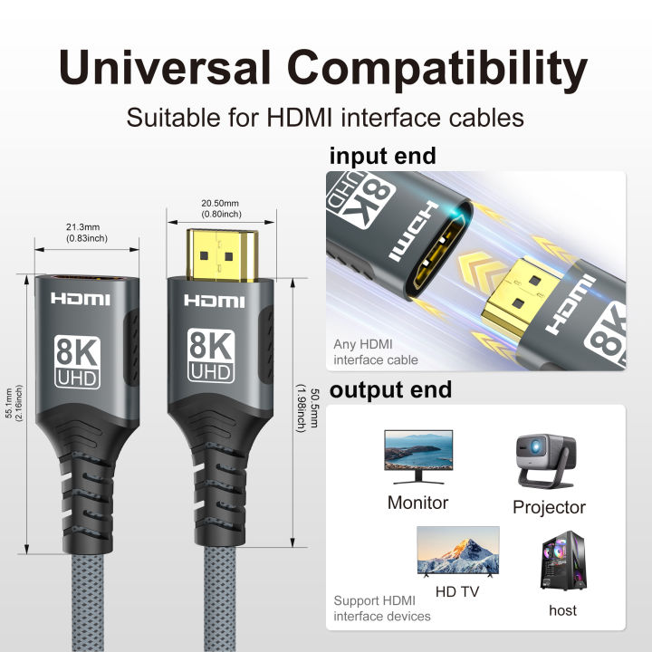 HDMI%202.1%20Extension%20cable%208K%20HDMI%202.1%20Cable%20Male%20to%20Female%20Extension%208K@60Hz%204K@120Hz%20For%20HDTV%20RTX%20PS5%20Xbox%20HDR%20Video%20%20PC%20Laptop%20-%20Image%202