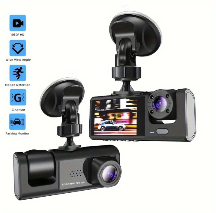 Vavupo 1080P Dual Dash Cam with 170° Wide Angle, Night Vision, G-Sensor, Loop Recording, LED Display, Push Button Control, 150mAh Rechargeable No SD Card Included