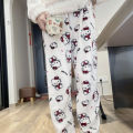 Sanrio Hello Kitty Pajamas Pants Women Autumn Winter Flannel Trousers Fashion Household Kawaii Pajama Cartoon Casual Home Pants. 