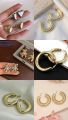 4 peice  Random New Retro Smooth Chunky C Shape Hoop Earrings Glossy Gold Plated Pvd Circle Round Tube Huggie Hoops Stacked Ear Jewelry. 