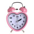 Cute Small Double-Bell Night Light Children Mini Quartz Alarm Clock Heart (Pink). 