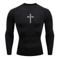 Cross Print Compression Shirt for Men Christian Athletic Tshirt Tees Tops Gym Workout Running Baselayers Undershirts Rash Guard.