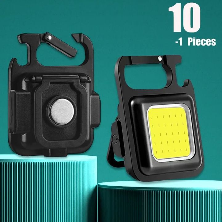 (Imported) Mini LED Keychain Flashlights Multifunctional Portable COB Work Light USB Charging Camping Lamp Outdoor Torch Fishing Lantern