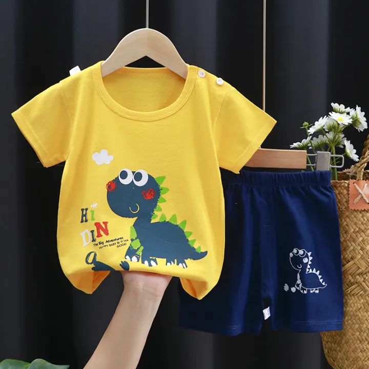 Cartoon%20Printed%20Clothing%20Pure%20Cotton%20Home%20Clothes%202%20Piece%20Suits%20Toddler%20Fashion%20Cute%20Casual%20Tracksuits%20Contrast%20T-shirt+Shorts%20-%20Image%202
