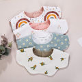 3Pcs/Lot Cute Bear Flower Print Baby Bibs Muslin Cotton Double Side Infant Boys Girls Feeding Burp Cloths Thicken Adjustable Bib. 