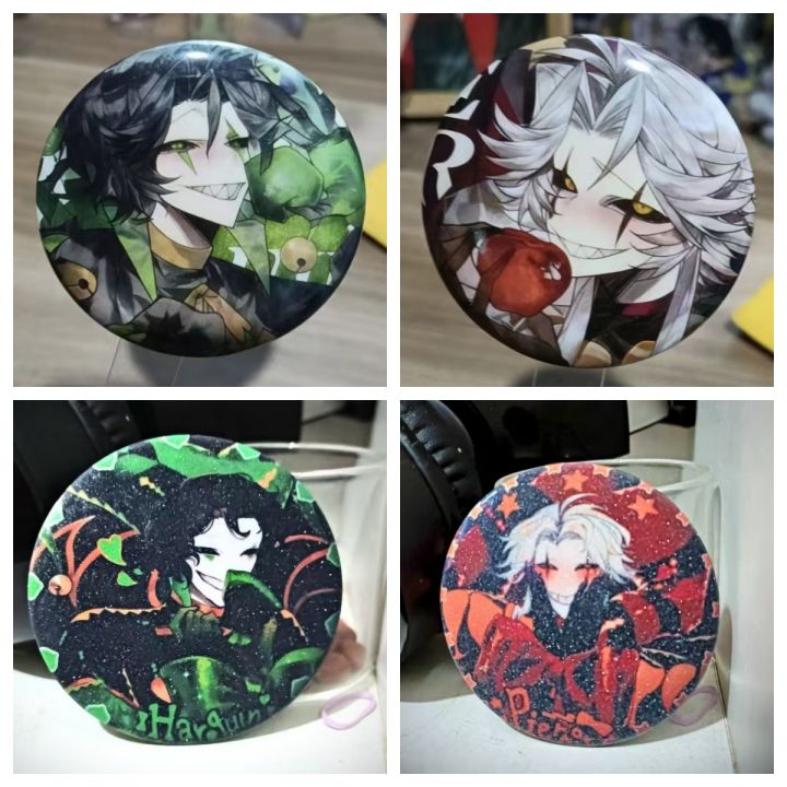 Game The Freak Circus Figure Pierrot Harlequin Brooch Round Tinplate Badge Backpack Decoration Pins Accessories Prop
