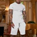 2025 summer new men's breathable sportswear short sleeved t-shirt and shorts set popular quick drying clothing. 