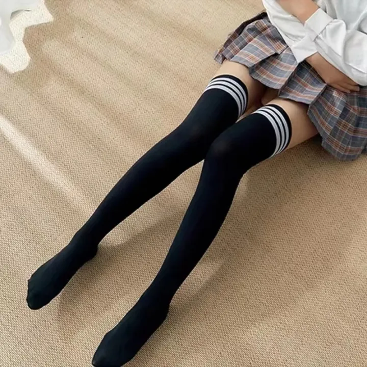 Thigh%20High%20Women%20Socks%20Solid%20Striped%20Knee-High%20Socks%20Slimming%20Comfortable%20Legwear%20-%20Image%202