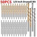 50Pcs 1/8 Inch Wall Masonry Drill Bit M2 High Speed Steel Spiral Saw Tip Cutting Bits for Drywall Brick Concrete Marble Drilling. 