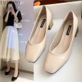 Shallow Mouth Square Toe Chunky Block Heel High Heels Retro Grandma Shoes Mid Heel Comfort Career Work Shoes Simple Lady Pumps. 