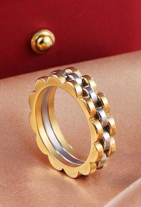 Gold Plated Stainless steel Crown Chain Ring For Men /Women-Rolex Style Girls Ring Silver Golden Rolex Jubilee Chain Ring For Men And Women