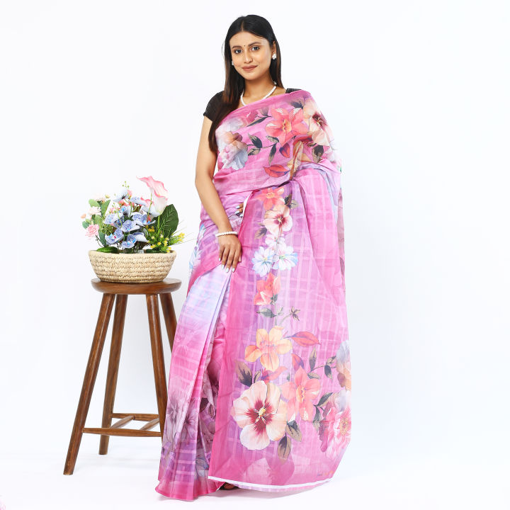Printed Linen Saree : Ash Purple