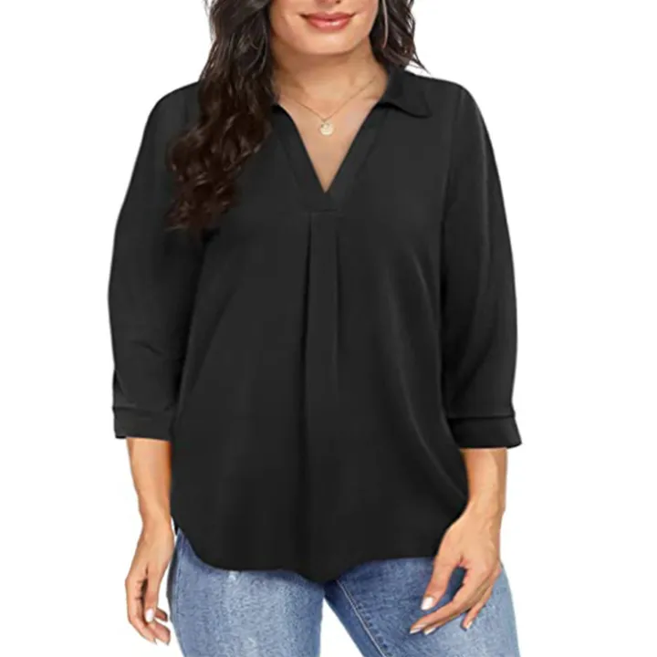 Women's%201XL-5XL%20Plus%20Size%20Chiffon%20women's%20pullover%20oversized%20loose%20V-neck%20shirt%20top%20%20plus%20size%20women%20clothing%20-%20Image%203