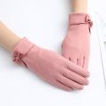 New Women Keep Warm Touch Screen Plus Velvet Inside Thicken Windproof Cycling Cute Lovely Bowknot Elegant Elasticity Soft Gloves.