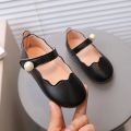 Girls Leather Shoes for Party Wedding Solid Color Kids Princess Shoes with Big Pearl Round-toe Children Shallow Moccasin Shoes. 