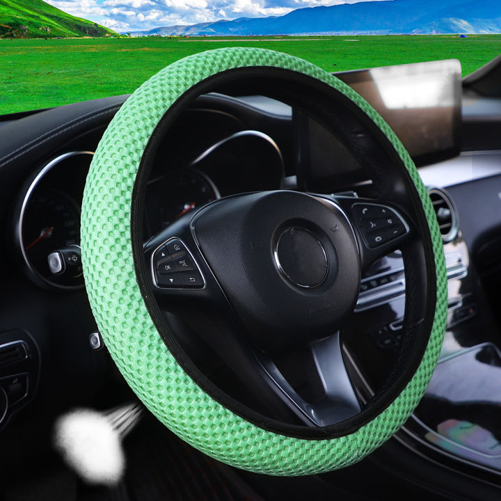 Summer%20Four%20Seasons%20Breathable%20Massage%20Comfortable%20Mesh%20Cloth%20Car%20Steering%20Wheel%20Cover%20Women's%20Car%20Accessories%20Black%20-%20Image%203