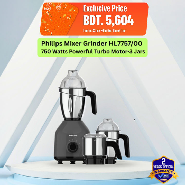 Philips Mixer Grinder HL7757/00 – 750 Watts Powerful Turbo Motor-3 Jars
