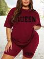 Plus Size Fashionable All-Match Shorts Short-Sleeved Suit Queen Letter Print Simple and Comfortable Two-Piece Suit 2024 New.
