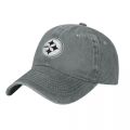 Black and White Steeler Logo Baseball Caps Vintage Denim Washed Headwear Unisex Style Outdoor Running Hats Leisure. 