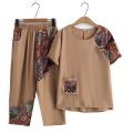 Women's Casual Suit Summer New Fashion Plus Size Clothing Loose Cotton Linen Short SleeveTops Harlan Cropped Pants Two Piece Set.