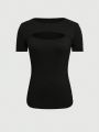 2024 European And American Summer Cross-Border New Women's Round Neck Chest Open Short Sleeve T-shirt. 