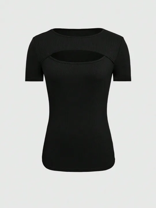 2024%20European%20And%20American%20Summer%20Cross-Border%20New%20Women's%20Round%20Neck%20Chest%20Open%20Short%20Sleeve%20T-shirt%20-%20Image%203