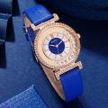 Women's Fashion Quartz Watch Blue Leather Band Analog WristWatch Luxury Ladies Classic Simple Dress Watches Jewelry Set Clock.
