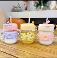 400ml New Glass Water Bottle with Straw Strap Pearl Cute Girl Student Water Cup Milk Mocha Coffee Cups Breakfast Mug Drinkware. 