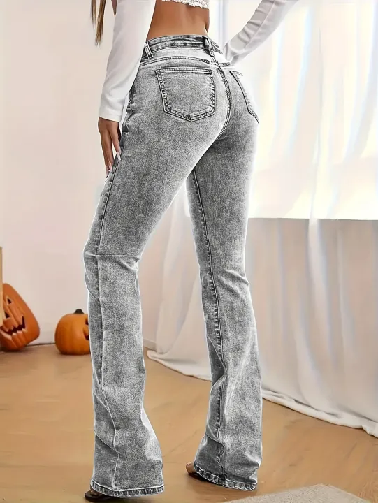 Fashion%20Women's%20Gray%20Low-Rise%20Slim%20Fit%20Bootcut%20Jeans,%20Y2K%20Style,%20Snow%20Wash,%20Streetwear%20Elegant%20Denim%20Pants%20-%20Image%203