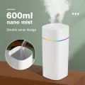 600ML Luminous Air Humidifier Double Spray Port Essential Oil Aromatherapy Humificador Cool Mist Maker Purify for Home Office. 