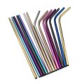 5Pcs Colorful Metal Straws Set Pink Reusable Drinking Straws Rainbow Bent Straight 304 Stainless Steel Straw with Clean Brush.