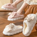 Winter Warm Fur Slippers for Women Cute bow House Non Slip Soft Shoes Comfort Flat Heel Home Indoor Bedroom Plush Slippers. 